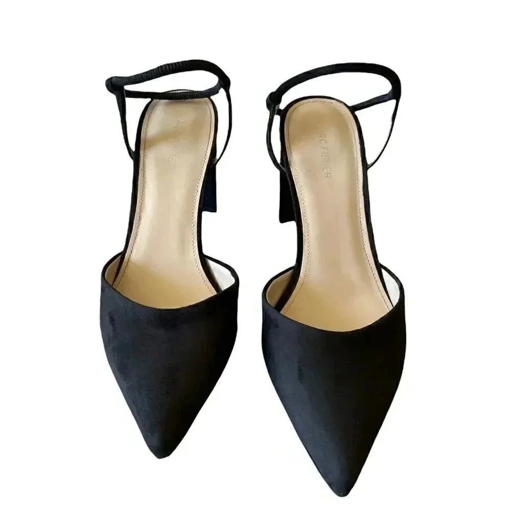 Marc Fisher Black Pointy Toe Pumps with Ankle Straps -Velise Sz 10 - Picture 2 of 10